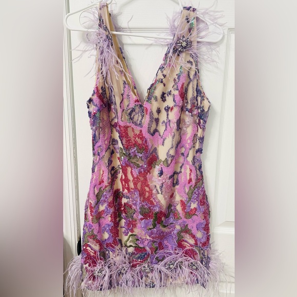 Purple Feather Dress Floral Sequin Dress - Size M - Picture 7 of 8